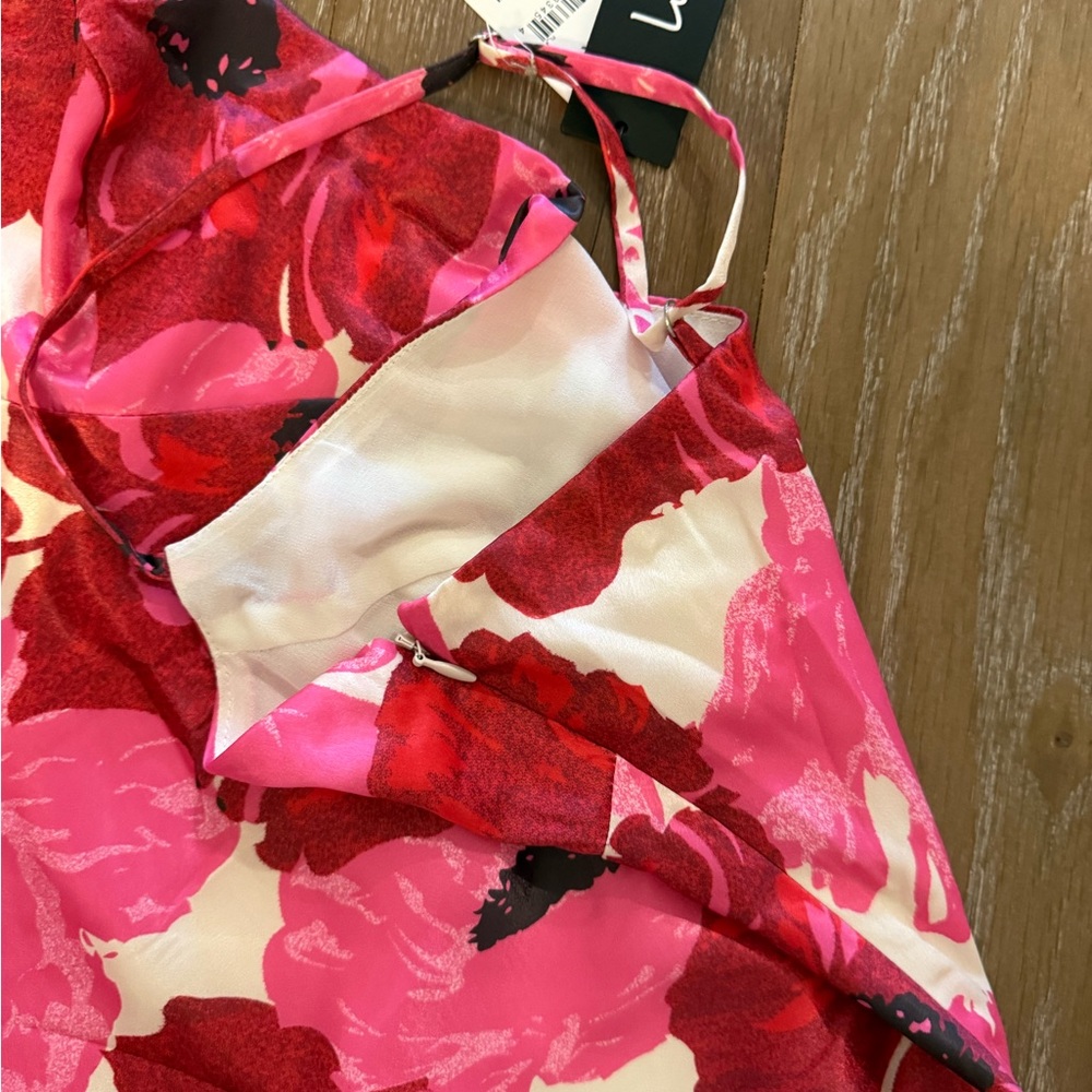 Lulu's Pink & Red Floral Slip Maxi side zipper Dress - Picture 6 of 12